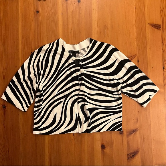 INC Zebra Print Cardigan 3/4 Sleeve Rayon Sweater. Single Button Closure Large. - Picture 2 of 8